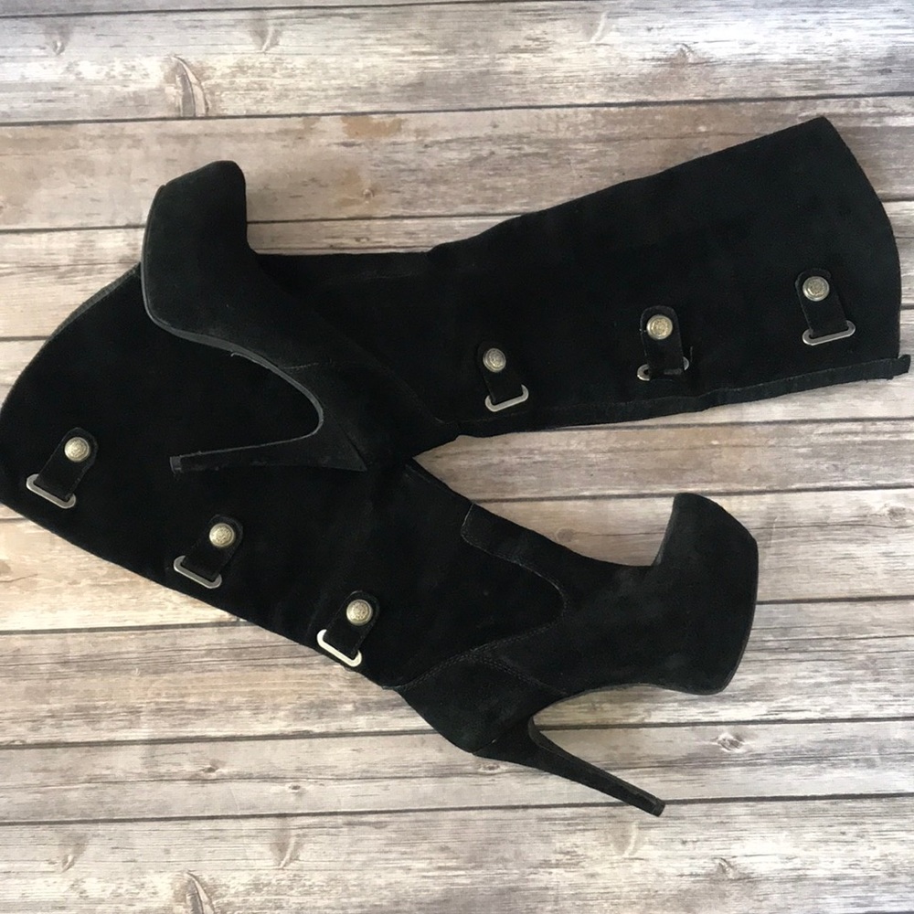 Bakers Black Suede Leather Knee High Heeled Boots